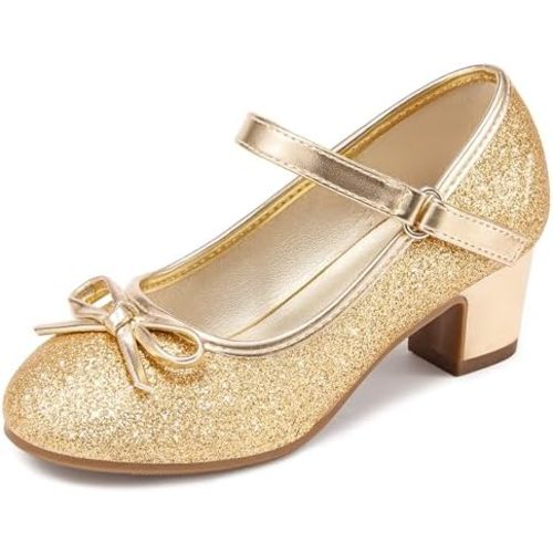 Osinnme Girls Dress Shoes Princess Shoes Sparkle Toddler High Heels Wedding Party Prom Footwear Cute Flower Mary Jane Pumps for Little Kids