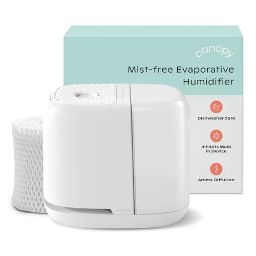 Canopy Bedside Humidifier 2.0, White, 36 HR Run Time, 2.5L Capacity - Reading Light & White Noise - Alleviate Symptoms of Allergies, Flu, Cold, Dry Skin - Humidifier, Filter, Power Cord & Adapter