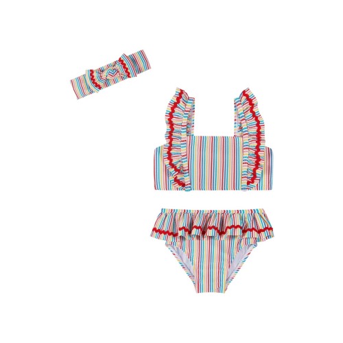 Andy & Evan Three-Piece Ruffle Trim Bikini & Headband Set