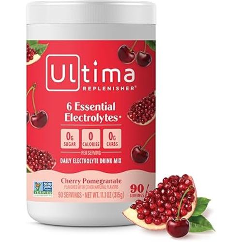 Ultima Replenisher Daily Electrolyte Powder Drink Mix – Sugar Free – Cherry Pomegranate, 90 Servings – Hydration Powder with 6 Electrolytes & Minerals – Keto Friendly, Vegan, Non-GMO