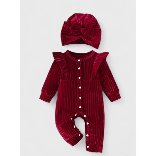 2 Pc Baby Girl Velour Romper with Turban