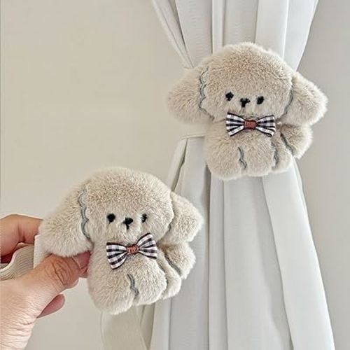 2 Pack Curtain Tiebacks Cute Puppy Curtain Ties - Stuffed Animal Window Holders for Kids Nursery Room -Accessories Wall Decoration (A)