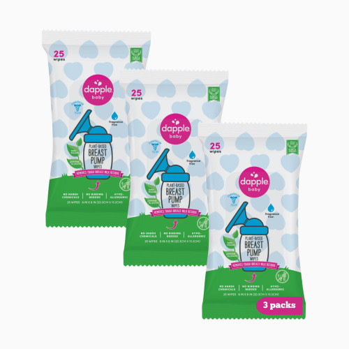 Dapple Breast Pump Cleaning Wipes (3 Pack) - Pink, Fragrance-Free, 25
