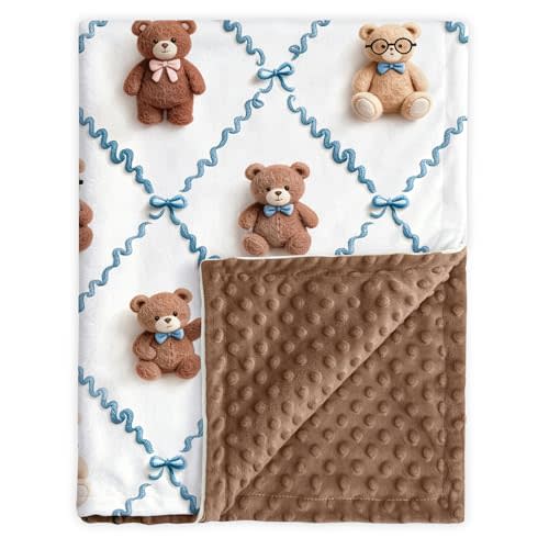 HOMRITAR 3D Bear Baby Blanket for Girls Boys Double Layer Dotted Backing | Soft Lightweight Cute Minky Throw Blanket for Infant Toddler Nursery Crib Stroller Shower Gifts 30 x 40 Inch