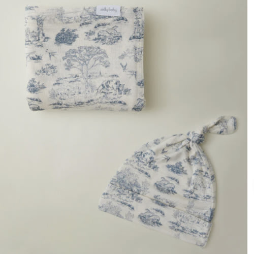 Bleu Toile Swaddle + Hat Set