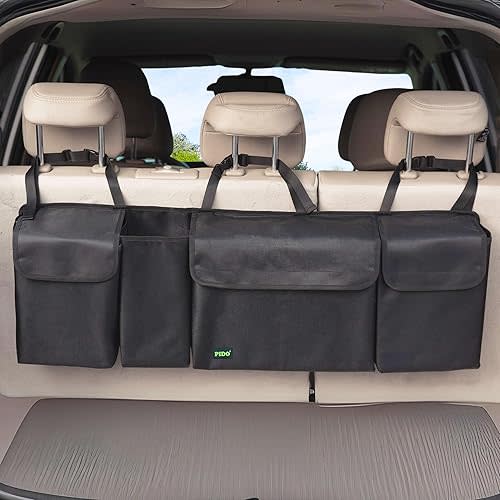 PIDO Hanging Trunk Organizer, Backseat Trunk Organizer for SUV, Hanging Car Storage Bag with Large Pockets for Sedan, Truck, Van, Upgraded Premium 1680D Oxford, Space Saving Car Interior Accessory