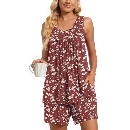 TAOHUADAO 2 Piece Women's Sleeveless Pajama Sets, Lounge Sleepwear Ladies Pjs Sets with Pockets