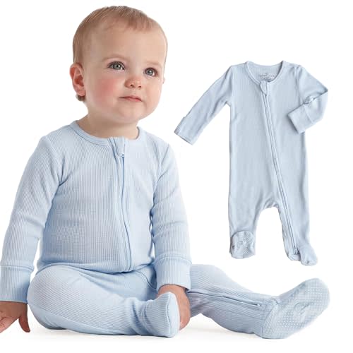 Caden Lane Waffle Zipper Footie | Ice Blue 3-6