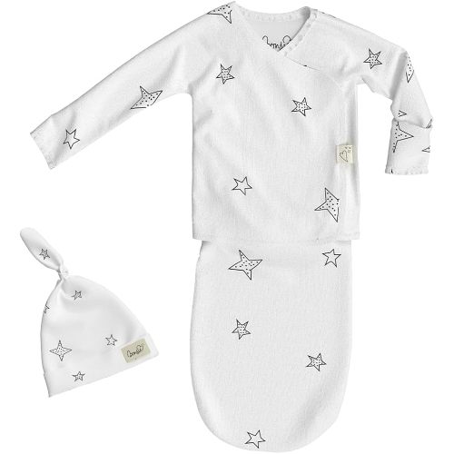 Bonsie Skin to Skin Babywear Baby Bag Set - White Baby Gown with Hat - Stars (0-3 Months)