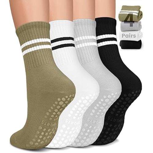 Pilates Socks with Grips for Women, Non-Slip Yoga Athletic Socks for Barre Barefoot Workout Hospital