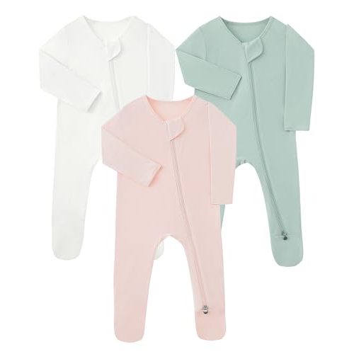 Slumber Buddy Baby Footie Pajamas Rayon Made from Bamboo 3 Pack 0-18 Months