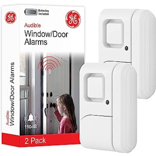 GE Personal Security Window and Door Alarm, 2 Pack, DIY Protection, Burglar Alert, Wireless Chime/Alarm, Easy Installation, Home Security, Ideal for Home, Garage, Apartment and More, White, 45115