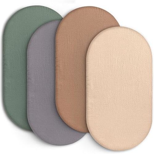 100% Muslin Baby Bassinet Sheets for Baby Boy Girls,4-Pack Fitted Bassinet Sheets Set Compatible with Halo Bassinest Swivel Sleeper,Baby Delight,Angelbliss,32"X16" (Beige Solid Color Series)