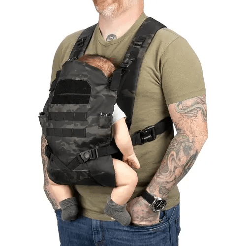TBG - Mens Tactical Baby Carrier for Infants and Toddlers 8-33 lbs - Compact (Black Camo)