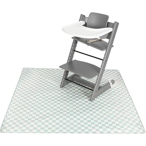 Tiny Twinkle Mess-Proof Splat Mats for Under high Chairs or Table Cover Art Projects for Baby and Toddler - Waterproof, Washable Floor or Table Splash mat 51" x 51" - Checkers Sage