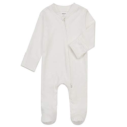 Aablexema Baby Footed Pajamas with Mitten Cuffs - Unisex Newborn Infant 2 Ways Zipper Cotton Footie Pjs