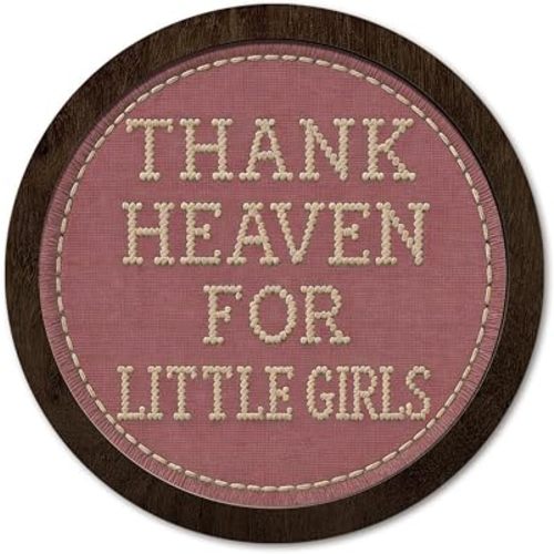 PeakClub Baby Girls Room Baby Shower Decor, Thank Heaven for Little Girls Wall Decor, Playroom Pink Round Wooden Wall Art, Boys Toddler Room Nursery Decoration 10x10 Inch