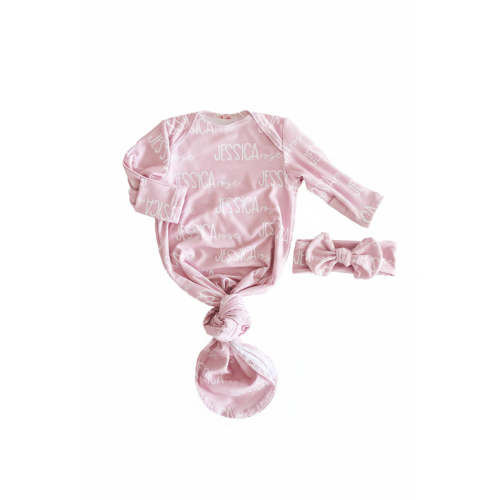 Personalized Font Duo Newborn Baby Knot Gown | Best Selling Pinks