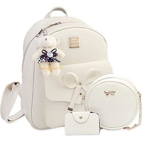 K.E.J. Cute Mini Backpack Bowknot Leather Backpack 3-PCS Small Backpack Purse for Women