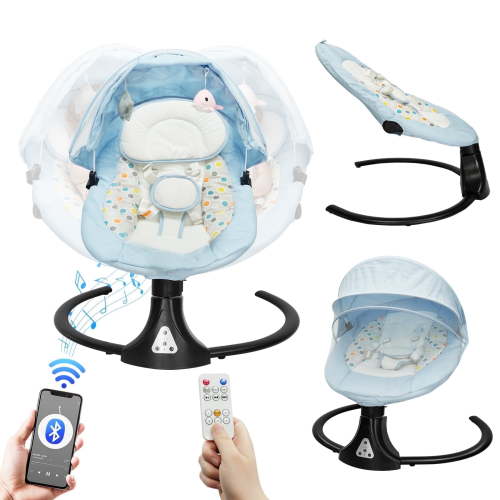 VIPSAFE Baby Swing with Removale Canopy, APP Remote Bluetooth Control, 5 Speed Settings (Blue)