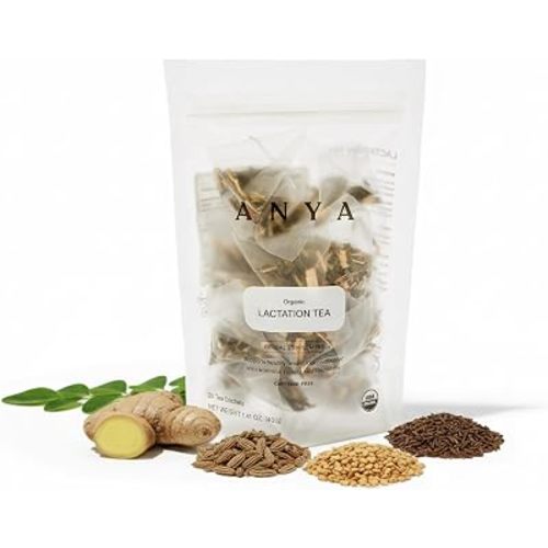 ANYA Herbal Lactation tea, 20 bags - Ginger, Moringa, Fenugreek, Toxicologist-approved, Breastfeeding Safe. Organic Essentials hydration for postpartum Moms, Breastmilk production Nursing support Baby Shower Gifts