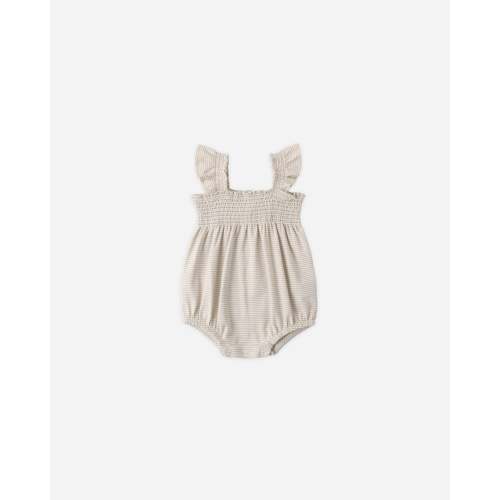Smocked Ruffle Sleeve Romper Oat Micro Stripe – Quincy Mae
