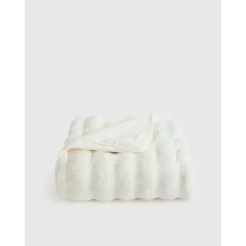 Ruched Faux Fur Throw in Ivory