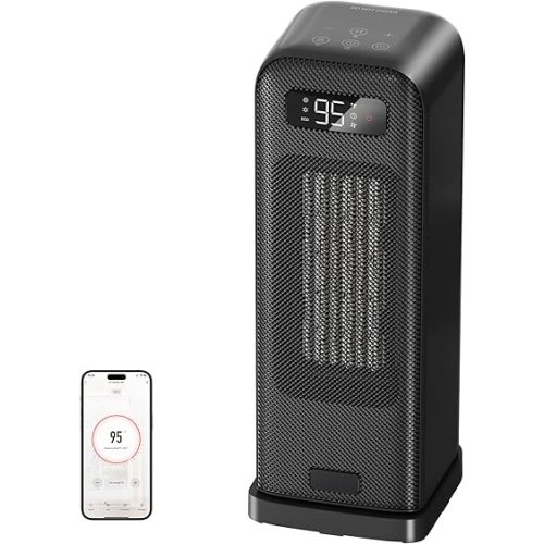 Space Heaters for Indoor Use, Smart Portable Electric Heater with Thermostat, WiFi and Voice Control, 12H Timer, 4 Modes, 36dB 1500W PTC Ceramic Safety Heat for Office Bedroom Home 1Pack Black