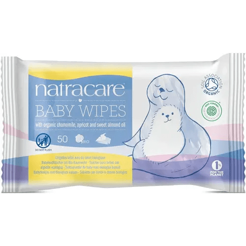 Natracare Organic Cotton Baby Wipes With Essential Oils of Chamomile, Apricot and Sweet Almond Oil (1 Pack, 50 Wipes Total)