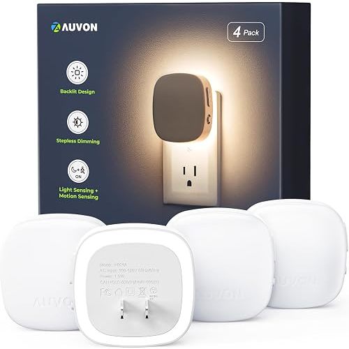 AUVON Plug-in LED Backlit Night Light 4 Packs, Motion & Dusk to Dawn Sensor