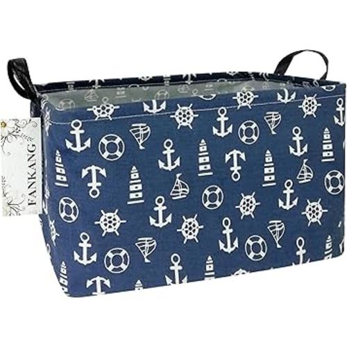 FANKANG Storage Basket,Nursery Hamper Canvas Laundry Basket Foldable with Waterproof PE Coating Storage, Office, Bedroom, Clothes,Toys (Rec-Sailboat)