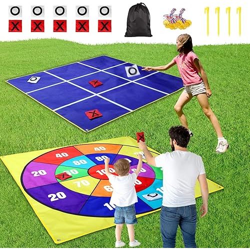 2-in-1 Outdoor Giant Tic Tac Toe Bean Bag Toss Games for Kids Adults, 4.5Ft Double-Sided Large Outside Lawn Yard Backyard Carnival Field Day Beach Picnic Camping Birthday Party Family Reunion Game