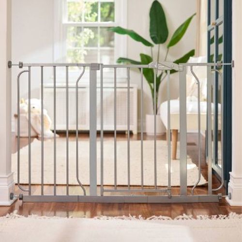 Regalo Extra Wide Easy Step Metal Walk Through Baby Gate - Platinum: 29-49 Inch Adjustable Length, Pressure Mounted, Metal Construction