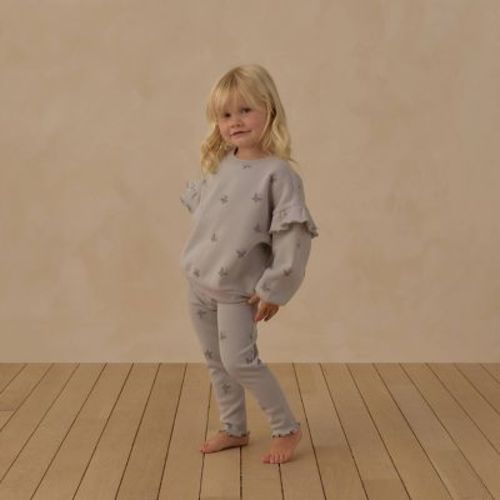 Toddler Girls' 2pc Juniper Shore Butterflies Fleece Sweatshirt and Leggings Set - Dusty Blue 12M