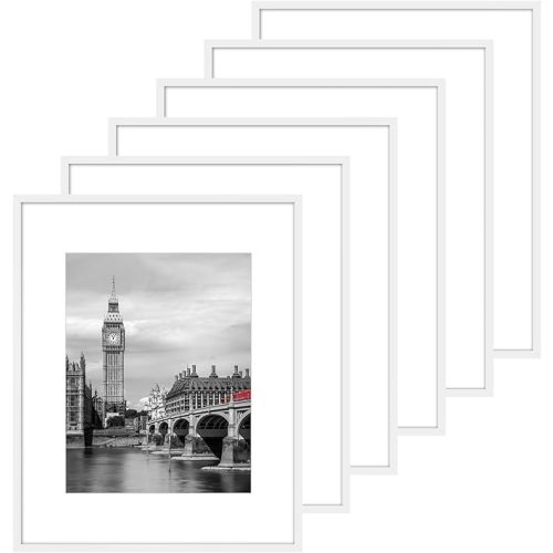 Fixwal 16x20 Poster Frame Set of 6 with Shatter Resistant Plastic Glass, Thin Border and Light Weight Photo Frames for Wall, White
