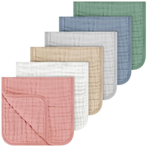 Accmor 6 Pack Muslin Burp Cloths 100% Cotton 20''x10'' Large Extra Soft and Absorbent Baby Burping Cloth for Boys Girls