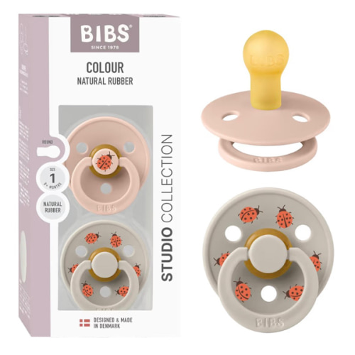 BIBS Studio Soother 2-Pack, BPA Free Dummy Pacifier, Round Nipple. Natural Rubber Latex, Made in Denmark, Size 1 (0-6 Months), Blush/Sand