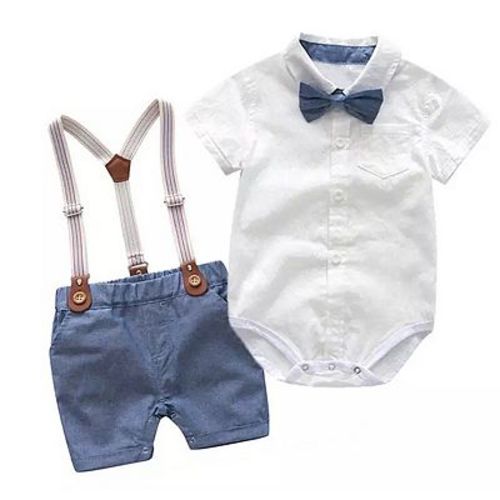 Baby Boys Easter Chambray Bodysuit and Suspenders Set