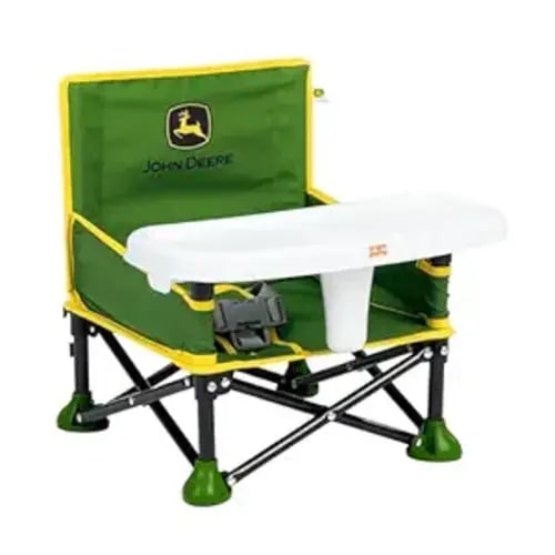 Bright Starts John Deere Pop 'N Sit Portable Booster Chair, Floor Seat, Indoor/Outdoor Use, Compact Fold, Green and Yellow, 6 Mos - 3 Yrs