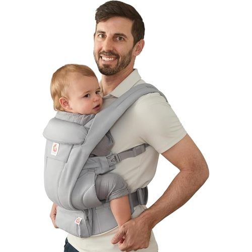 Ergobaby Omni Deluxe Baby Carrier for Newborn to Toddlers 0-48 Months (7-45 lbs) - 4-Position 100% Premium Cotton Baby Carrier with Ergonomic Support, Storage Pockets, and Sun Hood - Pearl Grey