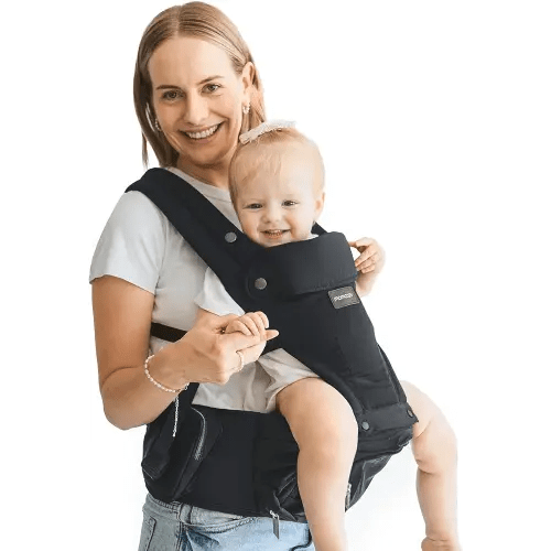 Momcozy Baby Carrier with Hip Seat, 2-in-1 Forward-Facing Carry for Active Babies, Detachable Hands-Free Infant Carrier up to 44lbs, All Seasons Toddler Carrier Fits Waist Sizes up to 45 Inches, Black