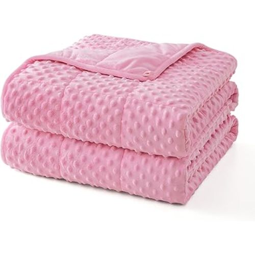 Topcee Weighted Blanket for Adults (15lbs 60"x80"), Minky Dots Heavy Blanket for 140-160lbs Sleeping, Soft, Cozy and Cooling Weighted Throw Blankets, Machine Washable, Pink
