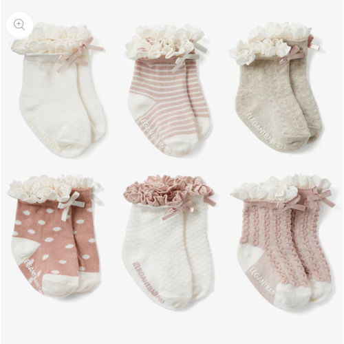 Fancy Pink Non Slip Baby Socks 6pk