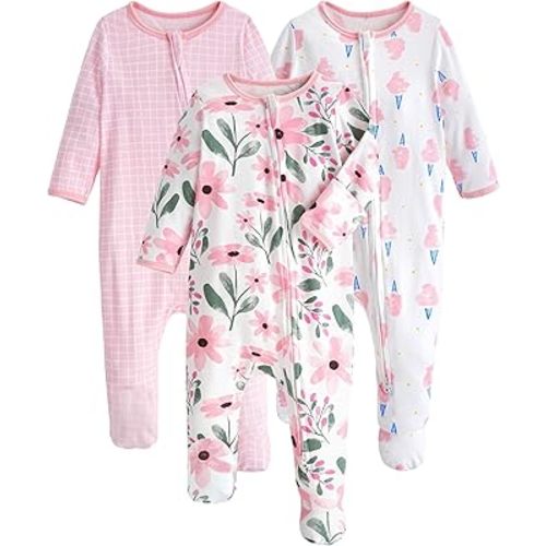 Yoofoss Baby Pajamas 100% Organic Cotton Baby Sleepers for Newborn 0-3 3-6 6-9 Months Boys Girl Clothes 3pcs Footed PJs