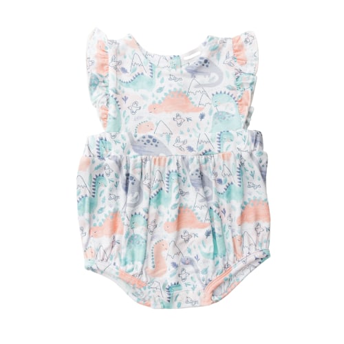 Ruffle Sunsuit, Dino Pink