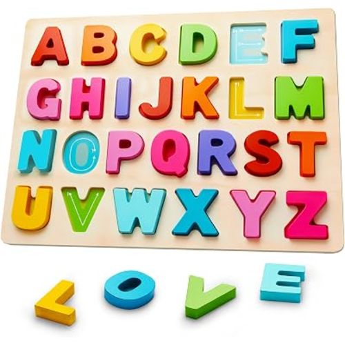 Wooden Alphabet Puzzles, ABC Learning Toys for Toddlers