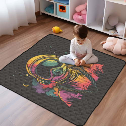 WOBOGO Outer Space Astronauts Pattern Baby Playmats Extra Large Waterproof Rollable Activity Pads for Toddlers 50×50inch