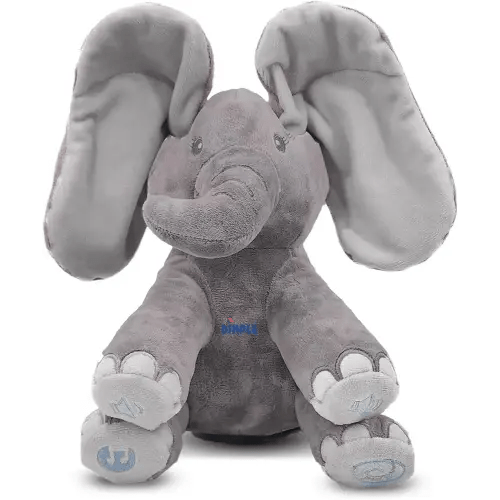 Dimple Emery Peek A Boo Elephant Toy, Interactive Singing Stuffed Elephant Plush with Moving Ears, Musical Stuffed Animal for Babies and Toddlers, Adorable Baby Toy - Adorable Gift for Grandchild