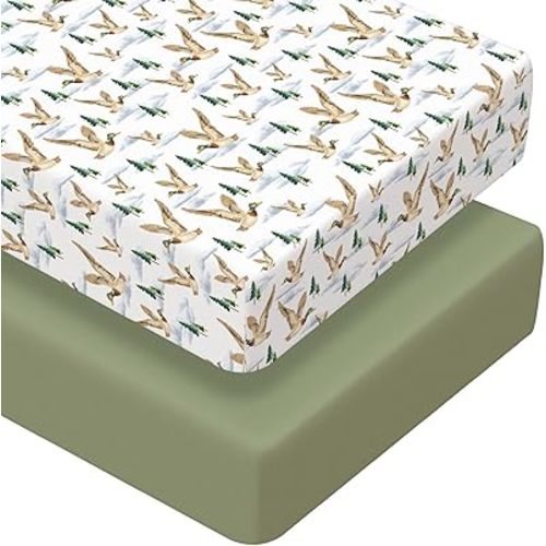 Peryiter 2 Pack Mallard Duck Crib Sheets for Girls Boys Bed Sheet Set Fitted 52'' x 28" for Standard Crib Mattress Stretchable Soft Toddler Mallard Duck Baby Nursery Stuff