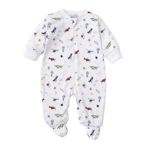 kissy kissy Baby Boys Aviators Print Pajamas, Newborn to 9 Months | 2-Way Zip Front Closure, Footie, 100% Premium Pima Cotton